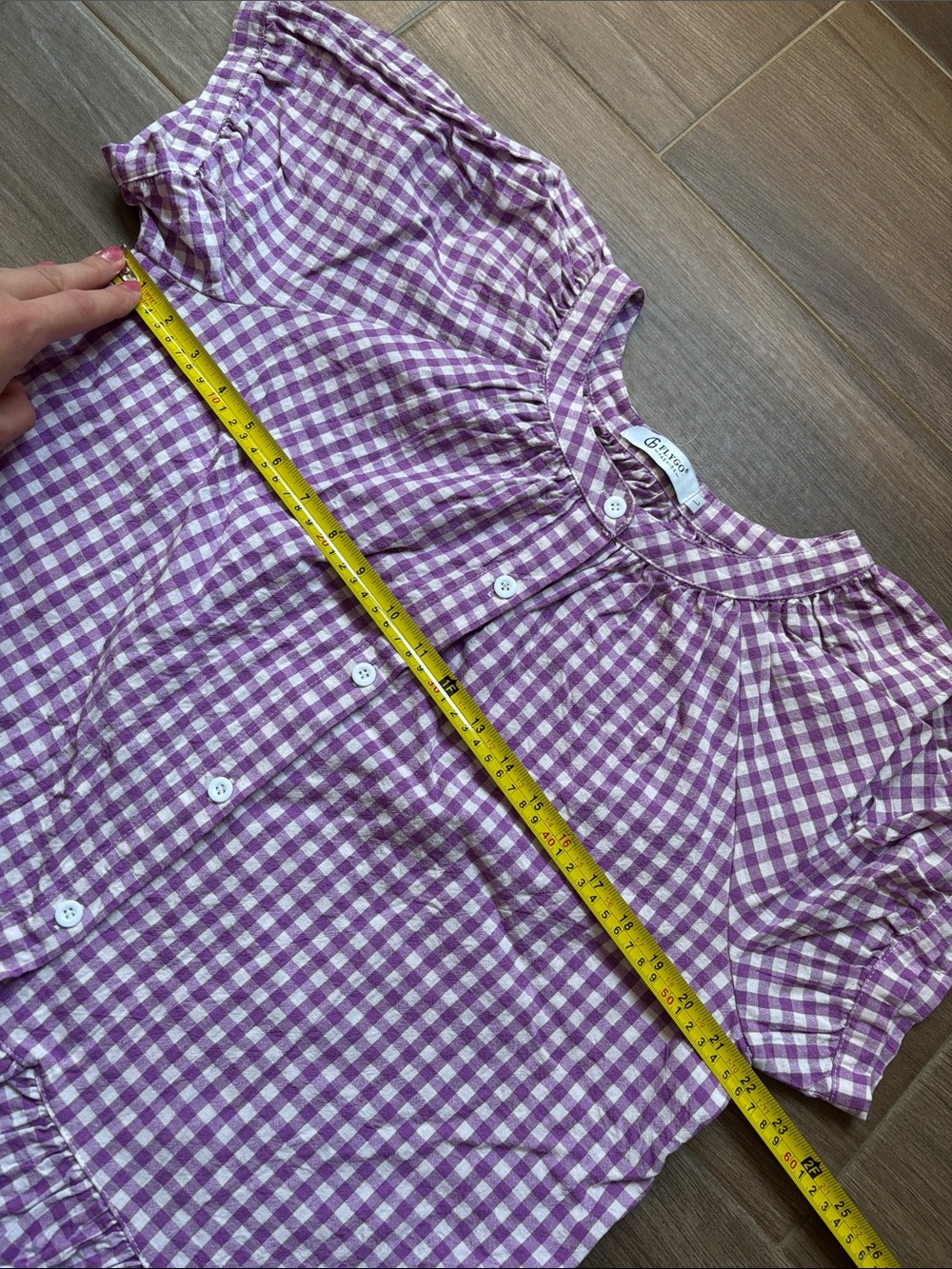 Lavender Purple Gingham Ruffle Pajama Set for Women - Picture 8 of 14